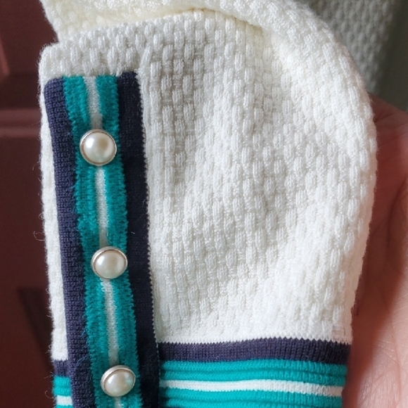 Talbots White and Green Cardigan with Nautical Trim - Picture 6 of 8